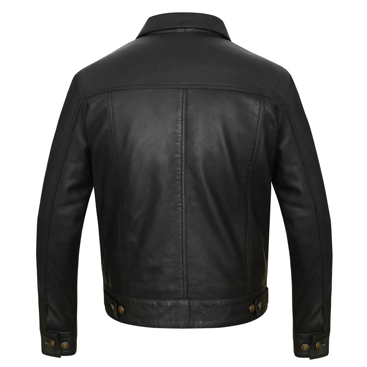 Vance Leathers' Mens Black Premium Classic Motorcycle Trucker Leather Jacket