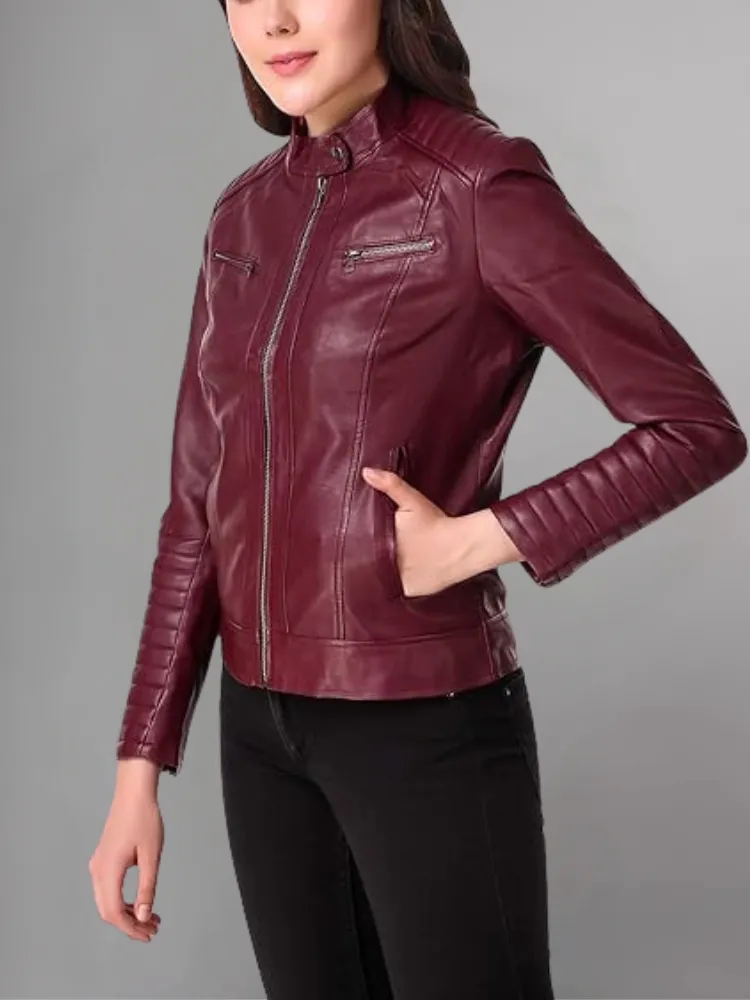 Woman Brown Color Sheep Leather Jacket