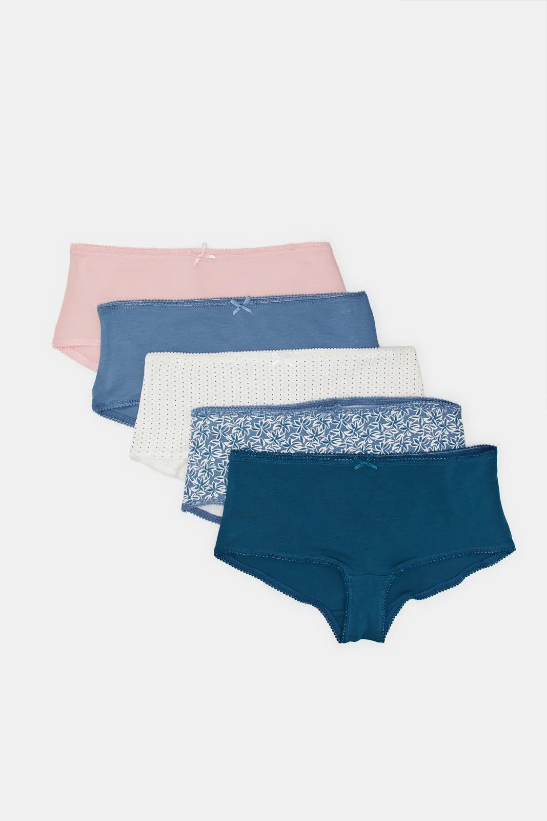 Women Assorted Plain And Printed Boyleg Brief Set (Pack Of 5)