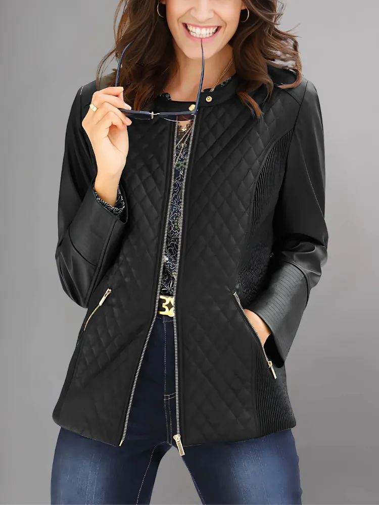 Women’s Black Leather Jacket Ban Collar