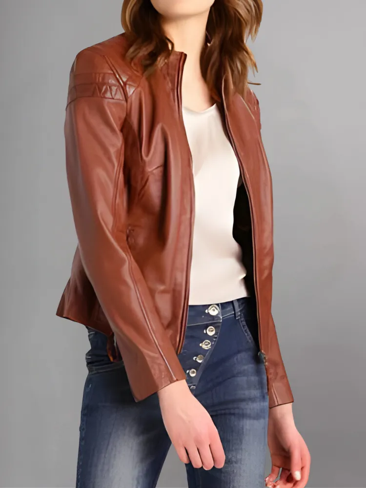 Women’s Browny Cafe Racer Leather Jacket