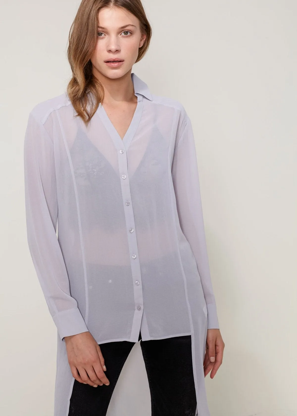 Women's Casual Sheer Hi-Lo Blouse