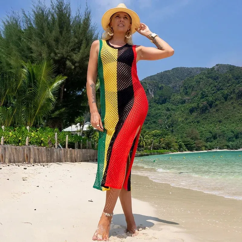 women's  Hollow New beach blouse vest knitwear seaside vacation wholesale rasta fabrics clothing Bikini swimwear beach skirt