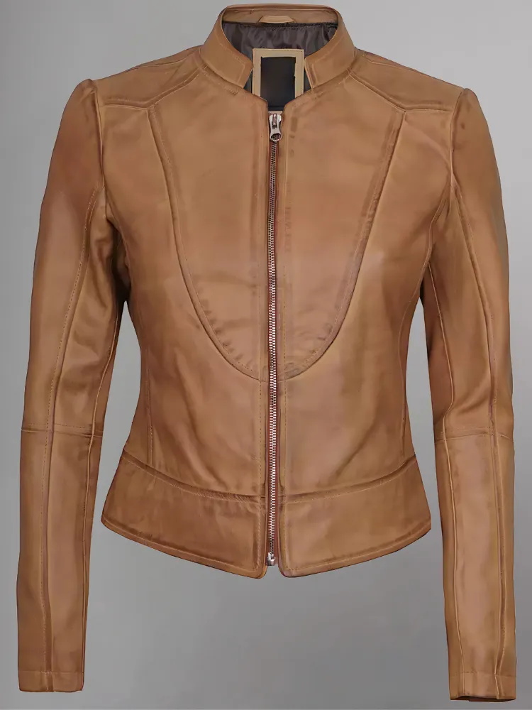 Women's Leather Collarless Jacket