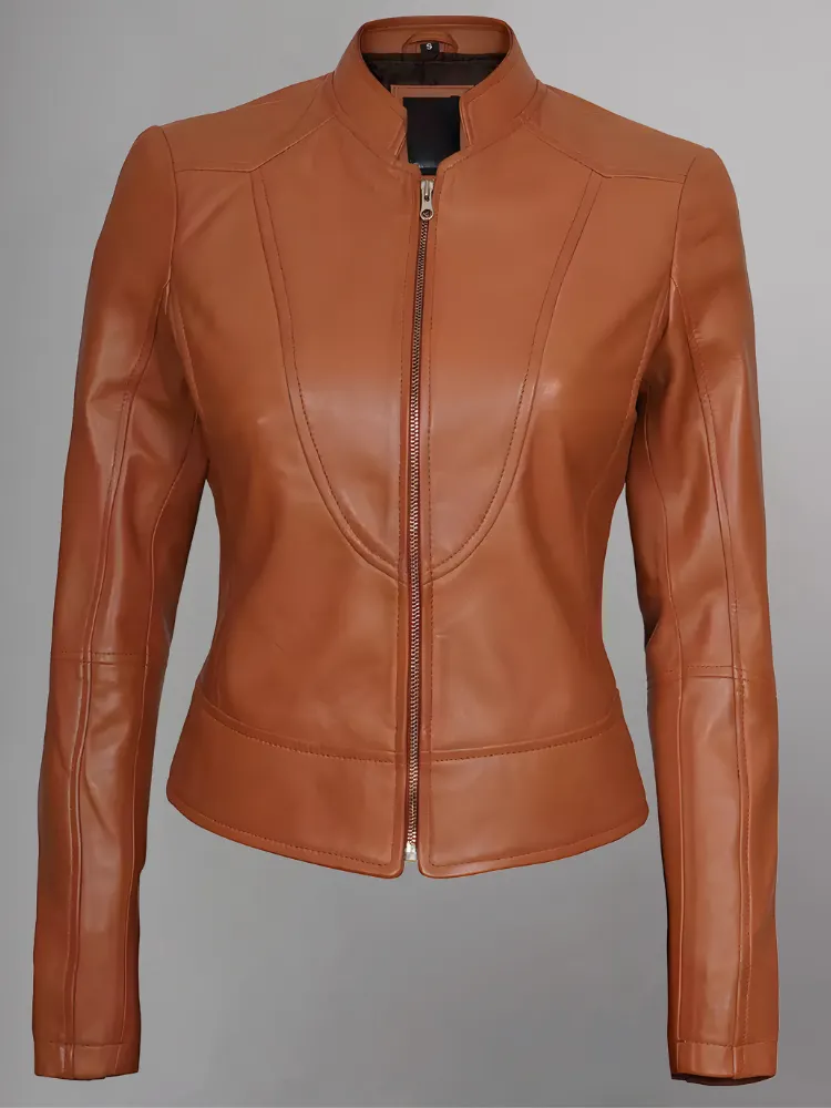 Women's Leather Collarless Jacket