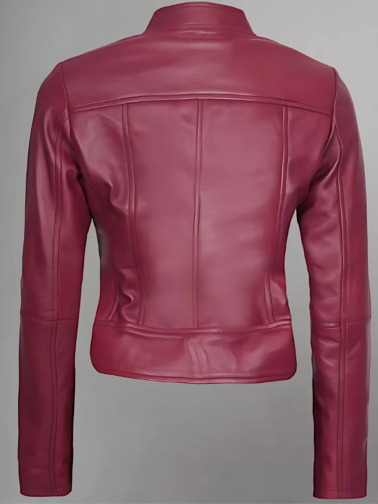 Women's Leather Collarless Jacket