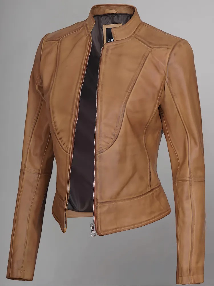 Women's Leather Collarless Jacket