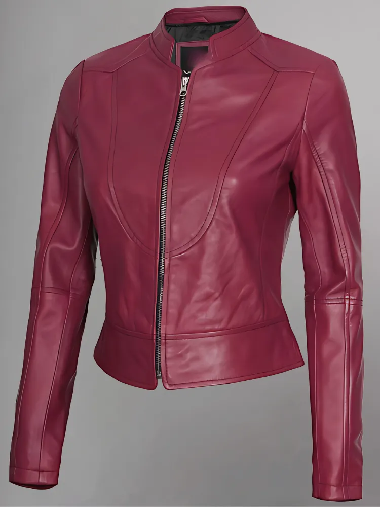 Women's Leather Collarless Jacket