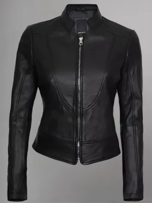 Women's Leather Collarless Jacket