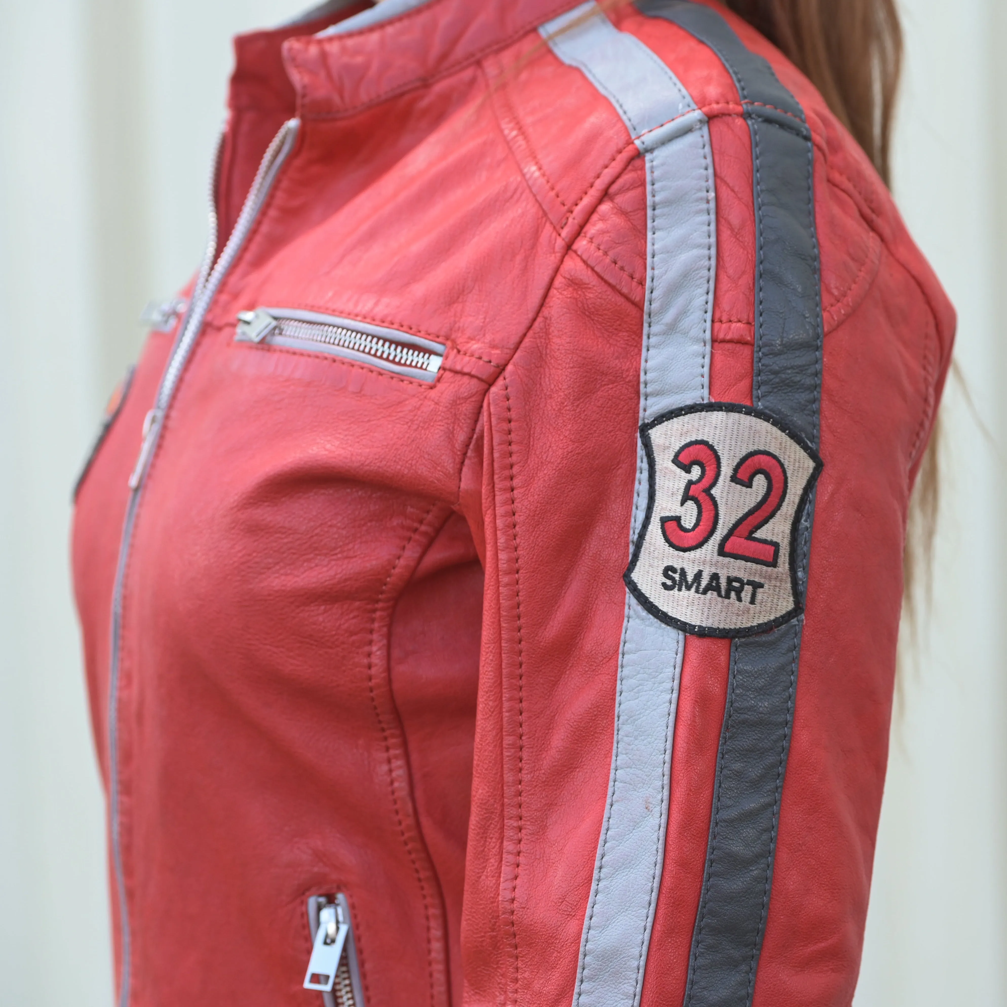 Women's Leather Jacket with Patches