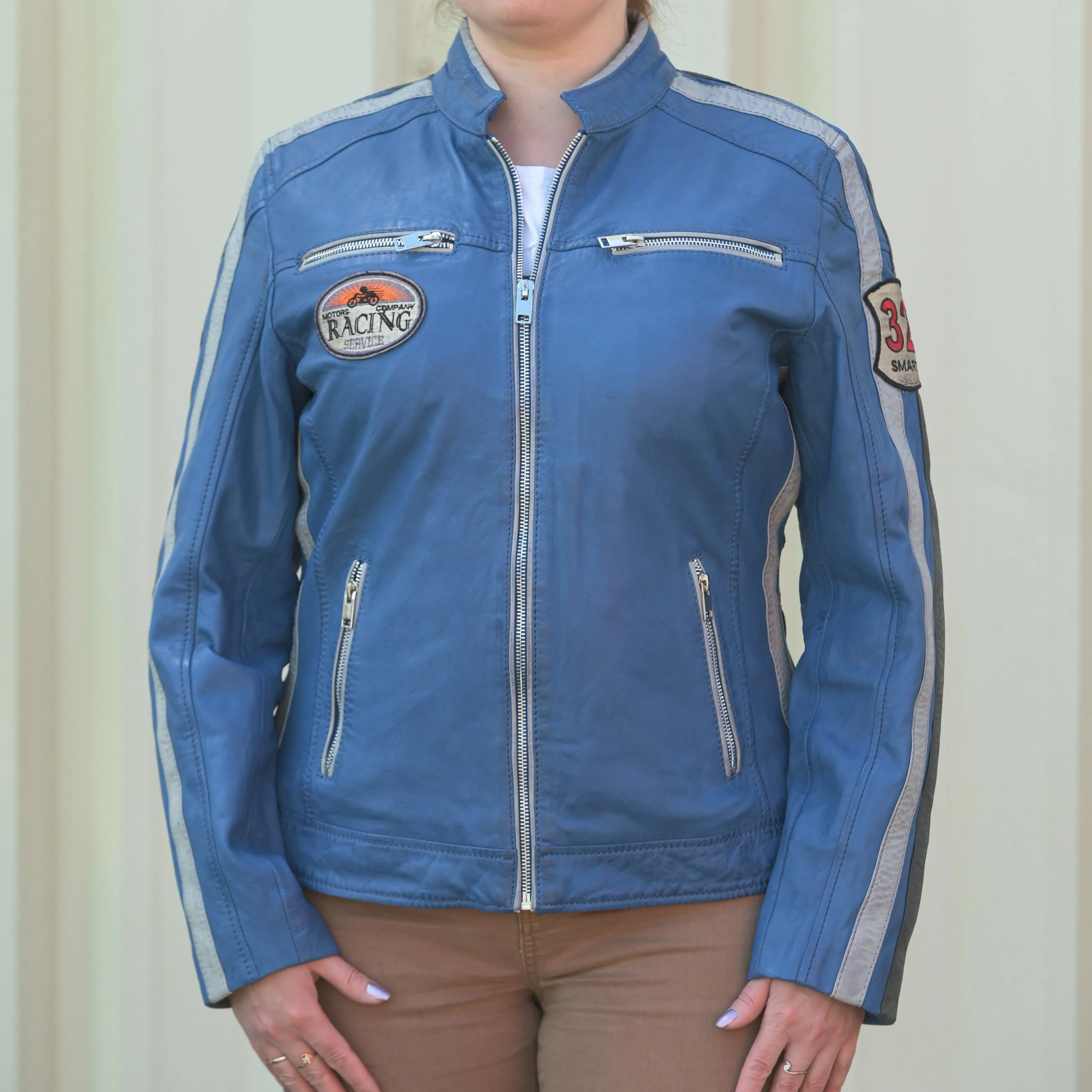 Women's Leather Jacket with Patches