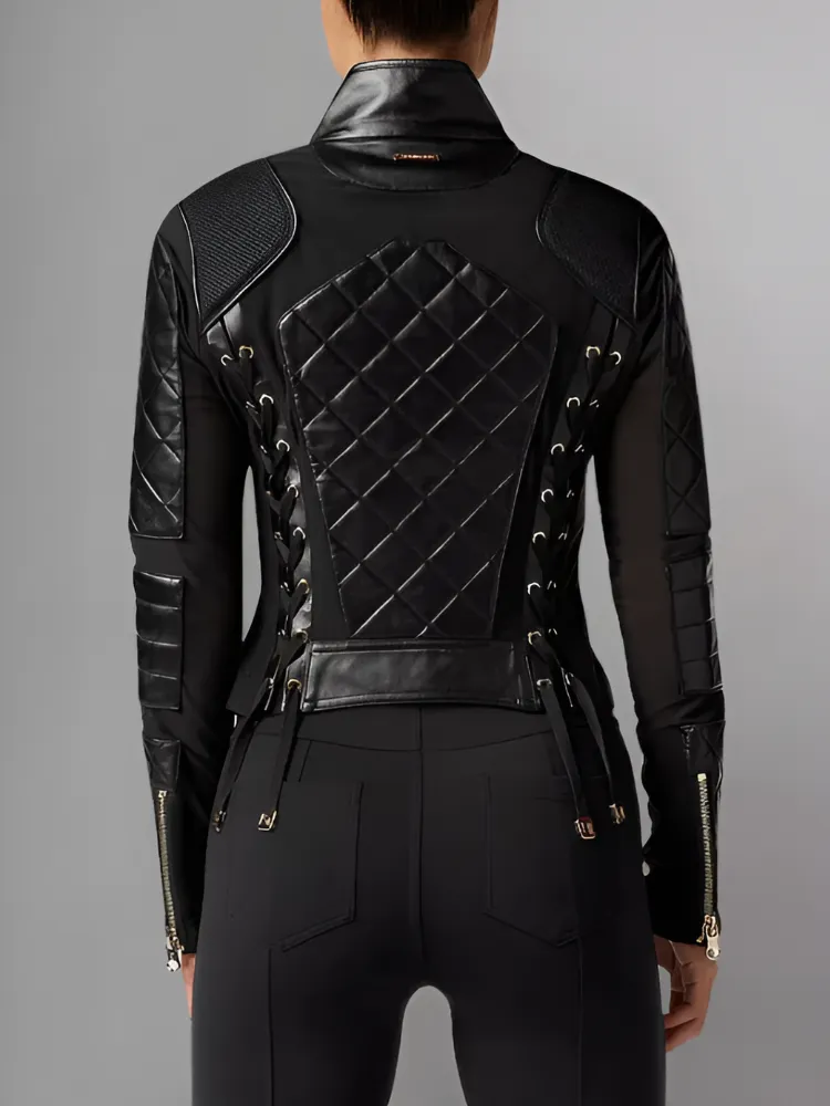 Women's Mesh Leather Moto Jacket