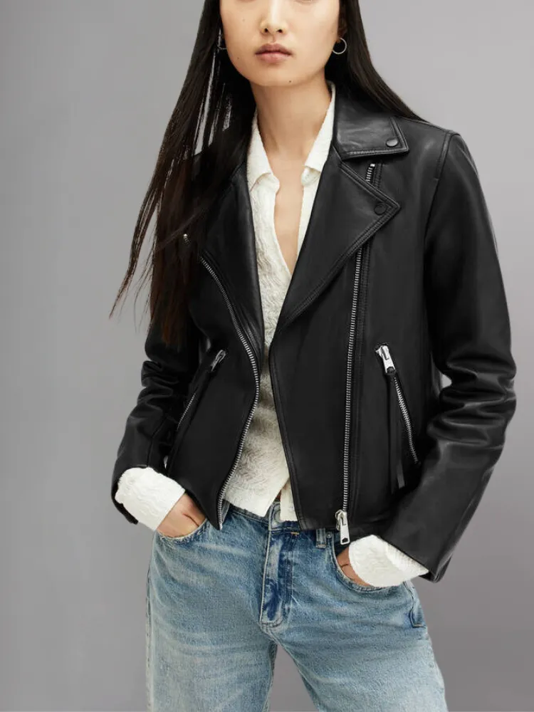 Womens Pink Leather Biker Jacket