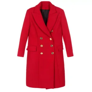 Women’s Red Double Breasted Coat With Golden Buttons For Christmas Sale