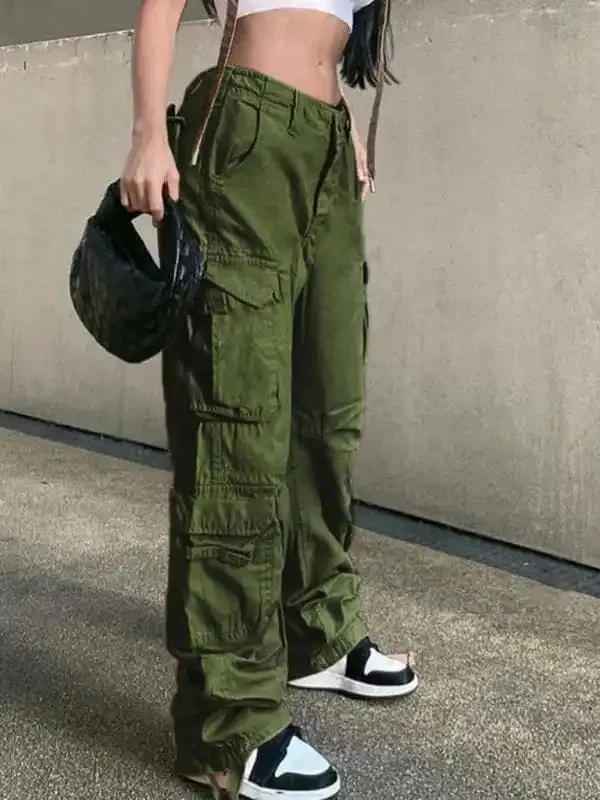 Women’s Straight High Waist Loose Wide Leg Retro Daddy Cargo Pants