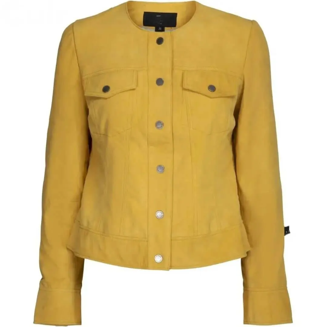 Women's Yellow Suede Leather Jacket | Vibrant Outerwear